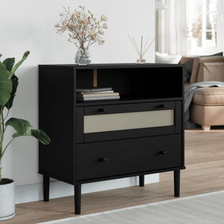 Aparador SENJA aspecto de ratán madera pino negro 80x40x80 cm de , Aparadores - Ref: Foro24-358021, Precio: 94,53 €, Descuent...