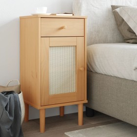 Mesita noche SENJA aspecto ratán madera pino marrón 40x35x80 cm de , Mesitas de noche - Ref: Foro24-358016, Precio: 62,19 €, ...