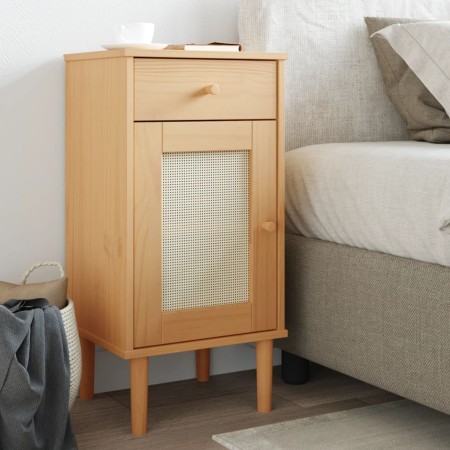 Mesita noche SENJA aspecto ratán madera pino marrón 40x35x80 cm de , Mesitas de noche - Ref: Foro24-358016, Precio: 62,19 €, ...