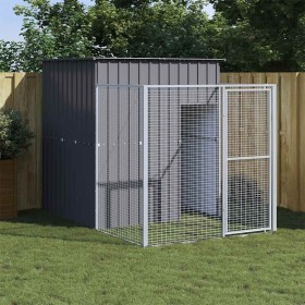 Caseta perros con corral acero galvanizado gris 165x251x181 cm en Casetas para perros | Comprar online en Foru.es