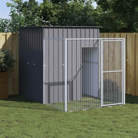 Caseta perros con corral acero galvanizado gris 165x251x181 cm en Casetas para perros | Comprar online en Foru.es