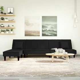 Sofá cama en forma de L terciopelo negro 255x140x70 cm de , Sofás - Ref: Foro24-3157254, Precio: 405,06 €, Descuento: %