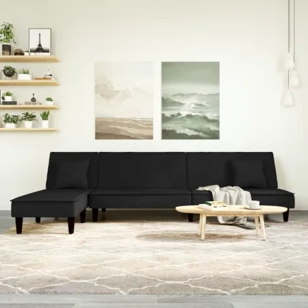 Sofá cama en forma de L terciopelo negro 255x140x70 cm de , Sofás - Ref: Foro24-3157254, Precio: 405,06 €, Descuento: %
