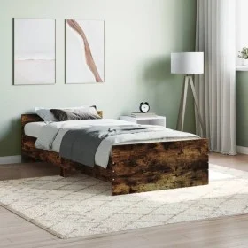 Smoked oak plywood bed frame 90x200 cm by , Beds and slatted bases - Ref: Foro24-835929, Price: 76,34 €, Discount: %