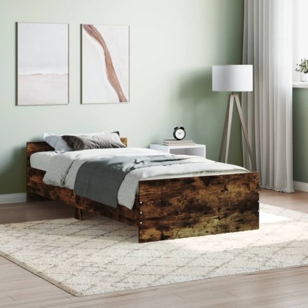 Estructura de cama contrachapada roble ahumado 90x200 cm de , Camas y somieres - Ref: Foro24-835929, Precio: 81,89 €, Descuen...