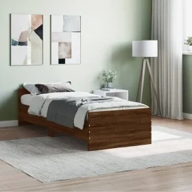 Estructura de cama madera de ingeniería marrón roble 75x190 cm de , Camas y somieres - Ref: Foro24-835952, Precio: 64,08 €, D...