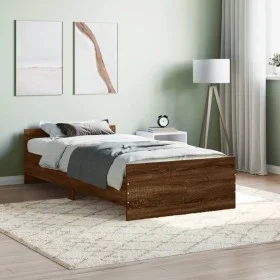 Oak brown engineered wood bed frame 90x190 cm by , Beds and slatted bases - Ref: Foro24-835945, Price: 78,31 €, Discount: %
