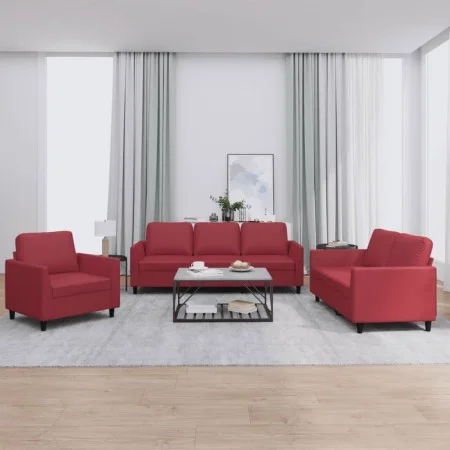 Juego de sofás con cojines 3 piezas cuero sintético rojo tinto de , Sofás - Ref: Foro24-3201743, Precio: 583,96 €, Descuento: %