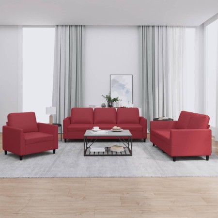 Juego de sofás con cojines 3 piezas cuero sintético rojo tinto de , Sofás - Ref: Foro24-3201743, Precio: 583,04 €, Descuento: %