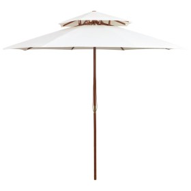 Sombrilla de dos pisos 270x270 cm palo de madera blanca crema de vidaXL, Sombrillas - Ref: Foro24-42964, Precio: 101,36 €, De...