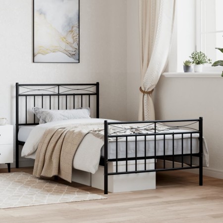 Estructura de cama con cabecero y estribo metal negro 100x190cm de , Camas y somieres - Ref: Foro24-373703, Precio: 76,54 €, ...