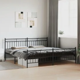 Black metal headboard and footboard bed frame 193x203 cm by , Beds and slatted bases - Ref: Foro24-373715, Price: 122,78 €, D...