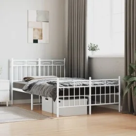 Estructura cama metal con cabecero y estribo blanco 120x190 cm de , Camas y somieres - Ref: Foro24-373755, Precio: 95,31 €, D...