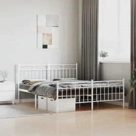 Metal bed frame with headboard and white footboard 150x200 cm by , Beds and slatted bases - Ref: Foro24-373760, Price: 114,36...