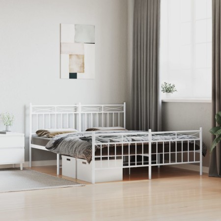 Estructura cama metal con cabecero y estribo blanco 150x200 cm de , Camas y somieres - Ref: Foro24-373760, Precio: 116,20 €, ...