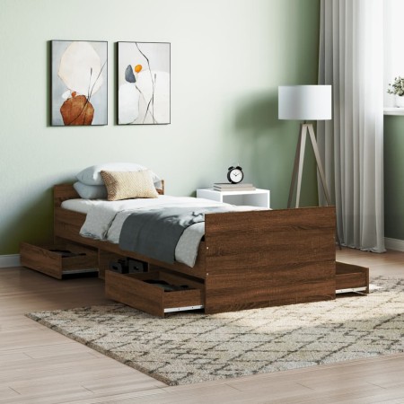 Estructura de cama con cabecero piecero roble marrón 75x190 cm de , Camas y somieres - Ref: Foro24-3203823, Precio: 136,20 €,...