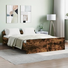 Estructura de cama con cabecero piecero roble ahumado 140x190cm de , Camas y somieres - Ref: Foro24-3203786, Precio: 128,11 €...