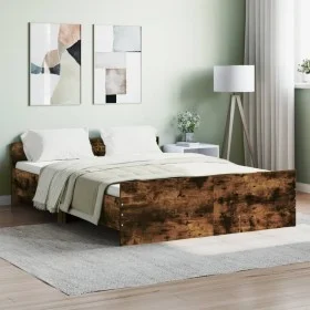 Estructura de cama con cabecero piecero roble ahumado 140x190cm de , Camas y somieres - Ref: Foro24-3203786, Precio: 127,85 €...