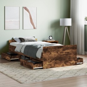 Estructura de cama con cabecero piecero roble ahumado 100x200cm de , Camas y somieres - Ref: Foro24-3203800, Precio: 206,74 €...