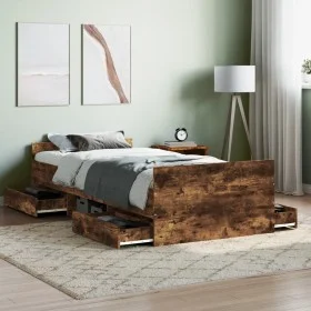 Estructura de cama con cabecero piecero roble ahumado 100x200cm de , Camas y somieres - Ref: Foro24-3203800, Precio: 203,24 €...