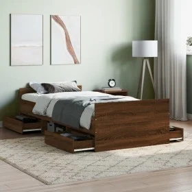 Estructura de cama con cabecero piecero roble marrón 90x200 cm de , Camas y somieres - Ref: Foro24-3203809, Precio: 202,51 €,...