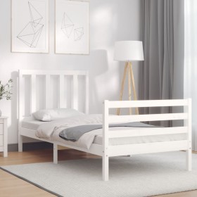 Estructura de cama individual con cabecero madera maciza blanco de , Camas y somieres - Ref: Foro24-3193817, Precio: 125,36 €...