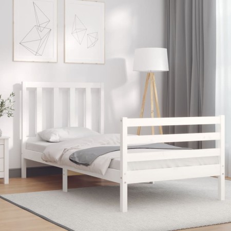 Estructura de cama individual con cabecero madera maciza blanco de , Camas y somieres - Ref: Foro24-3193817, Precio: 125,36 €...