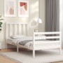 Estructura de cama individual con cabecero madera maciza blanco de , Camas y somieres - Ref: Foro24-3193817, Precio: 125,36 €...