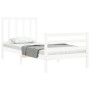 Estructura de cama individual con cabecero madera maciza blanco de , Camas y somieres - Ref: Foro24-3193817, Precio: 125,36 €...