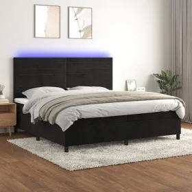 Box spring bed with mattress and LED black velvet 200x200 cm by , Beds and slatted bases - Ref: Foro24-3136205, Price: 615,53...