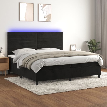 Cama box spring colchón y LED terciopelo negro 200x200 cm de , Camas y somieres - Ref: Foro24-3136205, Precio: 612,59 €, Desc...