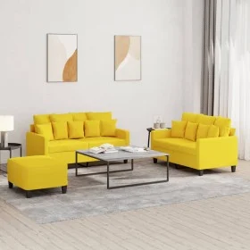 Juego de sofás con cojines 3 piezas tela amarillo claro de , Sofás - Ref: Foro24-3201661, Precio: 418,79 €, Descuento: %