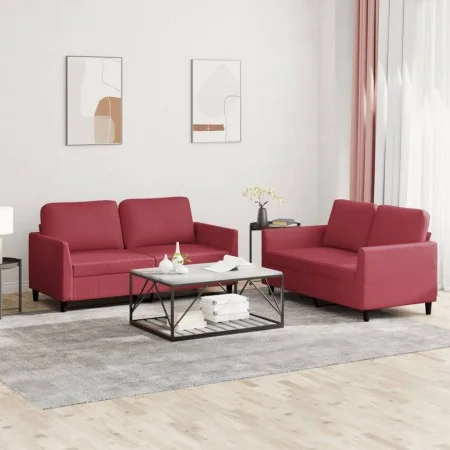 Juego de sofás con cojines 2 piezas cuero sintético rojo tinto de , Sofás - Ref: Foro24-3201753, Precio: 385,24 €, Descuento: %