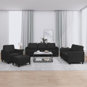 Juego de sofás con cojines 4 piezas cuero sintético negro de , Sofás - Ref: Foro24-3201745, Precio: 638,03 €, Descuento: %