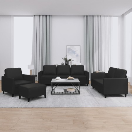 Juego de sofás con cojines 4 piezas cuero sintético negro de , Sofás - Ref: Foro24-3201745, Precio: 638,03 €, Descuento: %