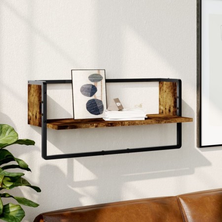 Estantes de pared con barra roble ahumado 65x25x30 cm de , Estantes y estanterías - Ref: Foro24-836290, Precio: 21,18 €, Desc...