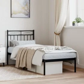 Estructura de cama con cabecero metal negro 80x200 cm de , Camas y somieres - Ref: Foro24-373682, Precio: 66,89 €, Descuento: %