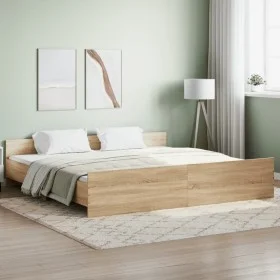 Estructura de cama con cabecero piecero roble Sonoma 200x200 cm de , Camas y somieres - Ref: Foro24-3203735, Precio: 130,81 €...