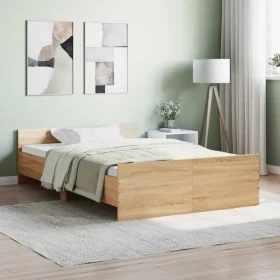 Estructura de cama con cabecero piecero roble Sonoma 120x200 cm de , Camas y somieres - Ref: Foro24-3203742, Precio: 141,11 €...