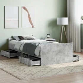 Estructura de cama con cabecero piecero gris hormigón 90x200cm de , Camas y somieres - Ref: Foro24-3203806, Precio: 197,17 €,...