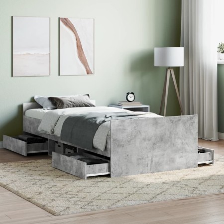 Estructura de cama con cabecero piecero gris hormigón 90x200cm de , Camas y somieres - Ref: Foro24-3203806, Precio: 196,09 €,...