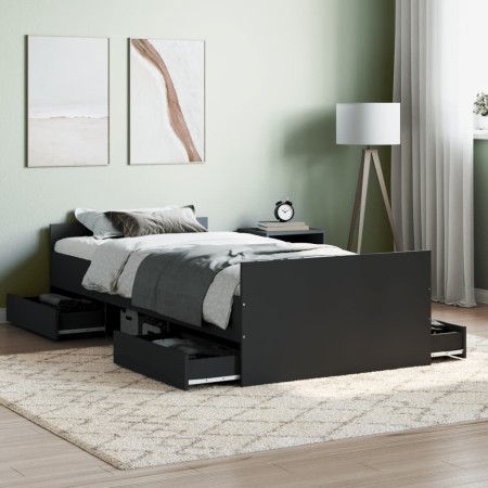 Estructura de cama con cabecero piecero negro 90x200 cm de , Camas y somieres - Ref: Foro24-3203804, Precio: 225,73 €, Descue...