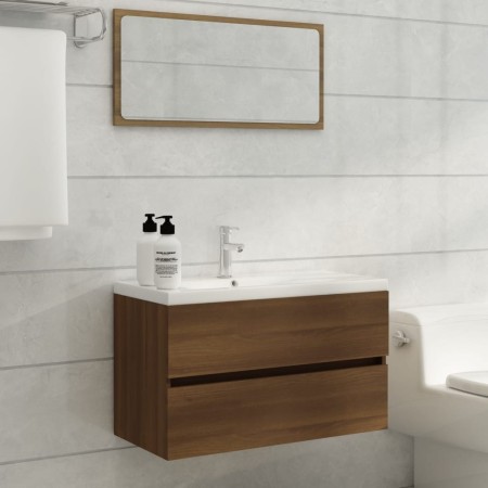 Mueble de baño con lavabo madera contrachapada marrón roble de , Tocadores de baño - Ref: Foro24-3120347, Precio: 251,20 €, D...