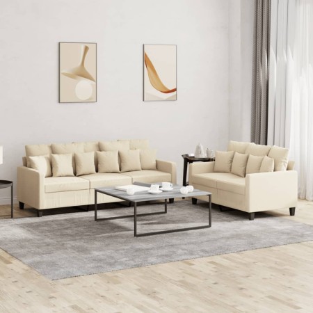 Juego de sofás con cojines 2 piezas tela crema de , Sofás - Ref: Foro24-3201666, Precio: 482,44 €, Descuento: %