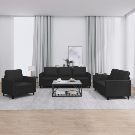 Juego de sofás con cojines 3 piezas cuero sintético negro de , Sofás - Ref: Foro24-3201740, Precio: 584,53 €, Descuento: %