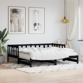 Sofá cama nido madera maciza de pino negro 90x200 cm de , Camas y somieres - Ref: Foro24-836158, Precio: 183,12 €, Descuento: %