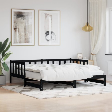 Sofá cama nido madera maciza de pino negro 90x200 cm de , Camas y somieres - Ref: Foro24-836158, Precio: 183,12 €, Descuento: %