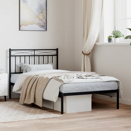 Estructura de cama con cabecero metal negro 100x190 cm de , Camas y somieres - Ref: Foro24-373685, Precio: 69,71 €, Descuento: %