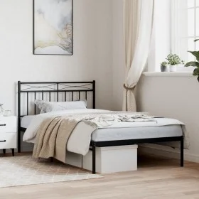 Estructura de cama con cabecero metal negro 107x203 cm de , Camas y somieres - Ref: Foro24-373687, Precio: 69,12 €, Descuento: %