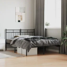 Bed frame with black metal headboard 140x190 cm by , Beds and slatted bases - Ref: Foro24-373691, Price: 94,56 €, Discount: %